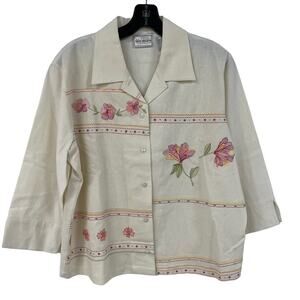 Vintage Napa Valley Floral Embroidered Beaded Button Up Top Petite Large